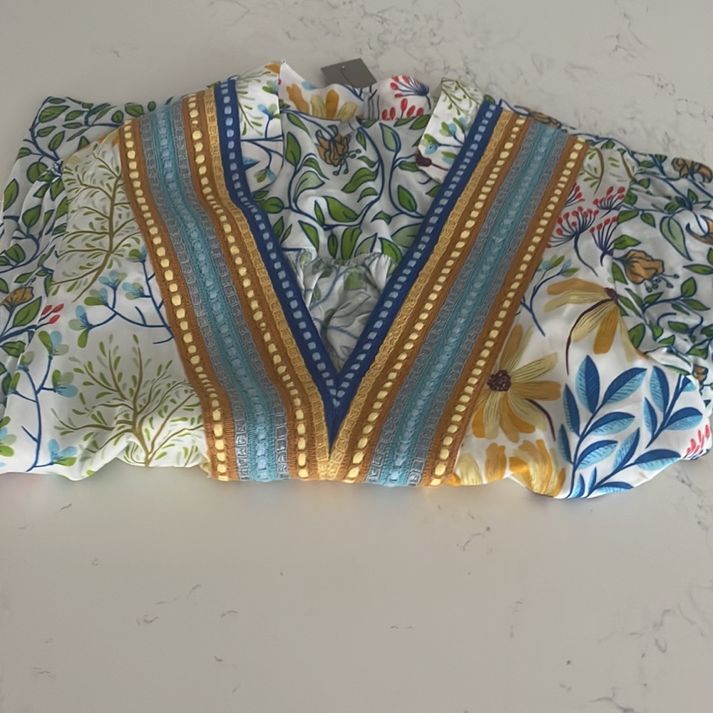 Anthropologie Floral V-Neck Peasant Blouse in Multi - Picture 5 of 6